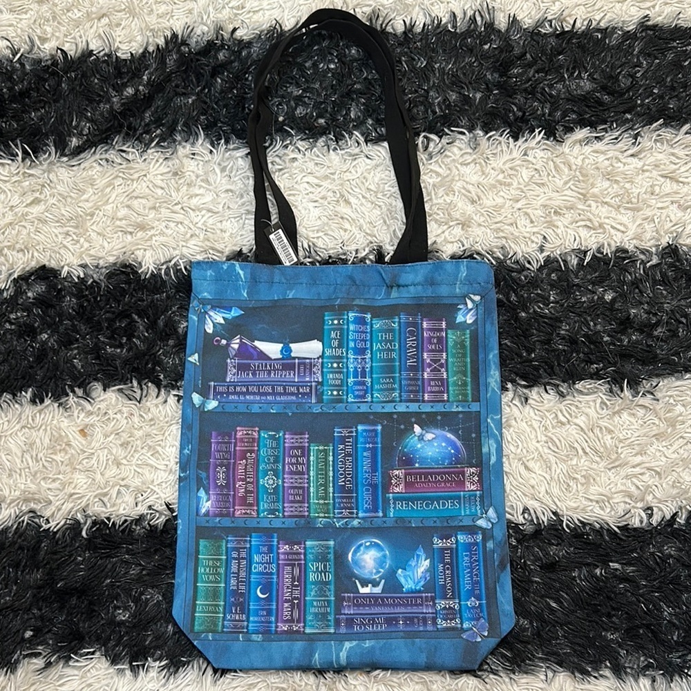 Fairyloot “Moth to a Flame” Blue and Black Zippered Tote Bag